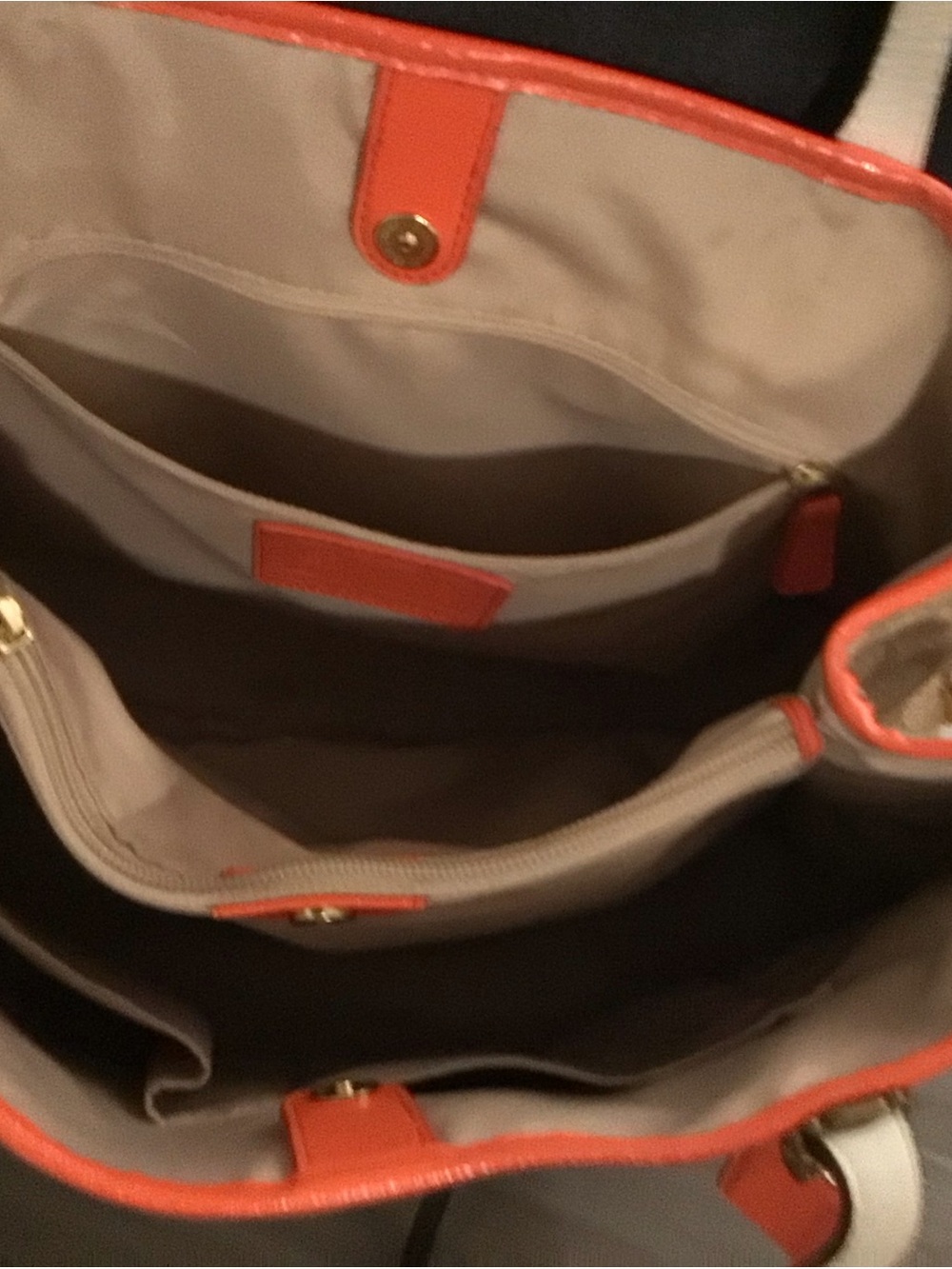 Coach Beige and Orange Stripe Canvas Tote with White Accents - Picture 4 of 6